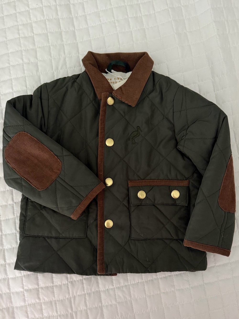 The Beaufort Bonnet Company Olive Caldwell Quilted Coat with Brown Corduroy Trim